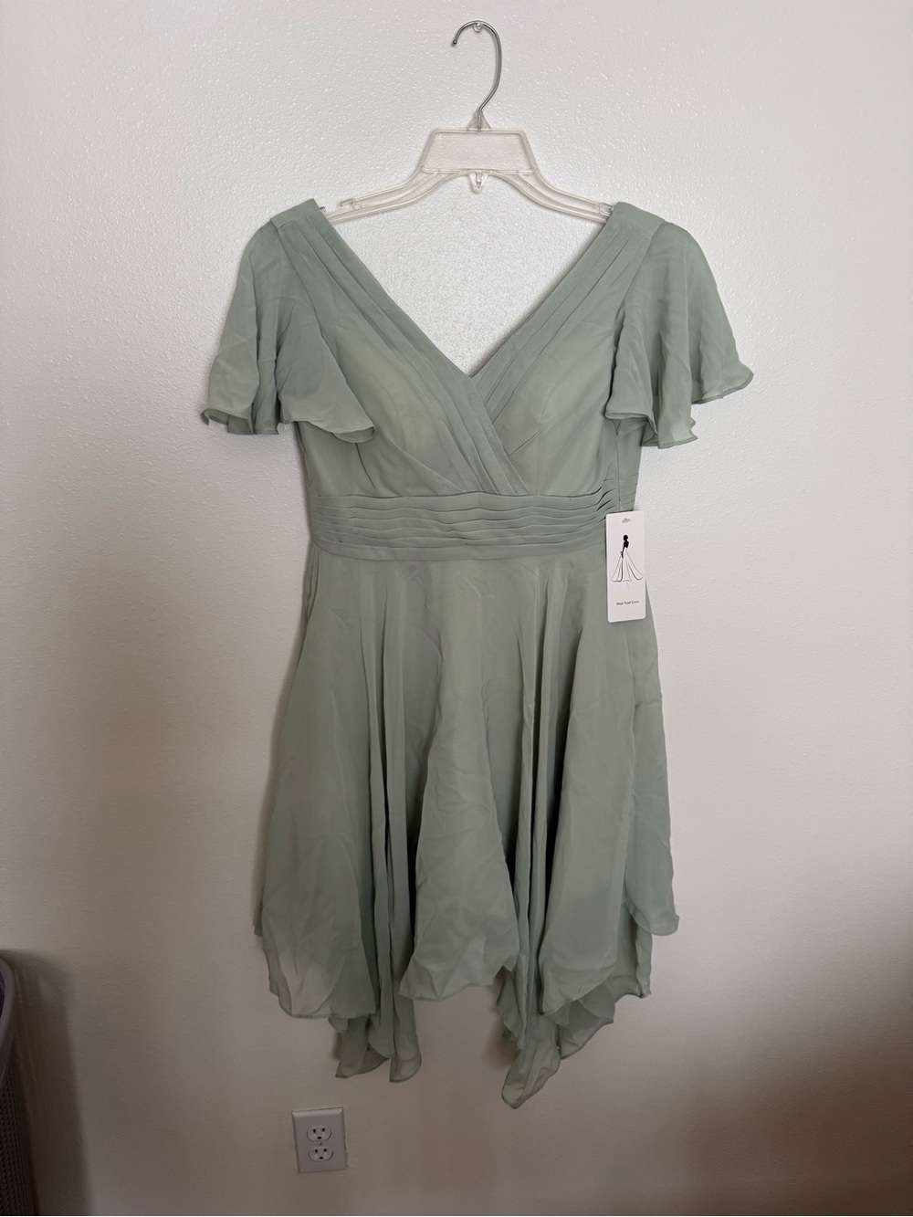 Sage V-Neck Flutter Sleeve Dress